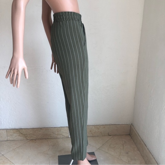 NYCC Olive Green/Cream Striped Bohemian Style Casual Pants Women’s Size L Elasti - Picture 3 of 16